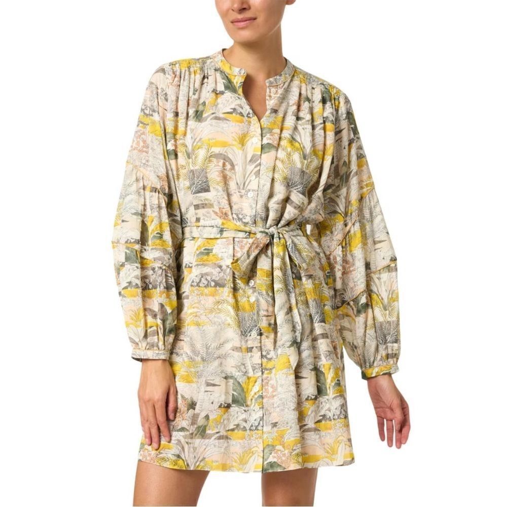 Chufy La Dolce Vita Yellow Tropical Print Mini Shirt Dress Belted NWT Size M